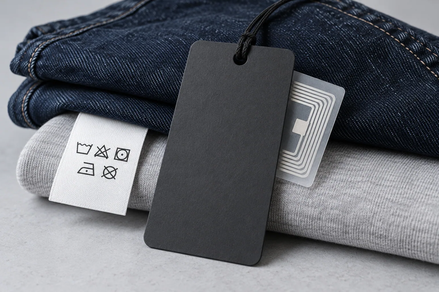 Illustration of RFID apparel hangtags, labels and care labels